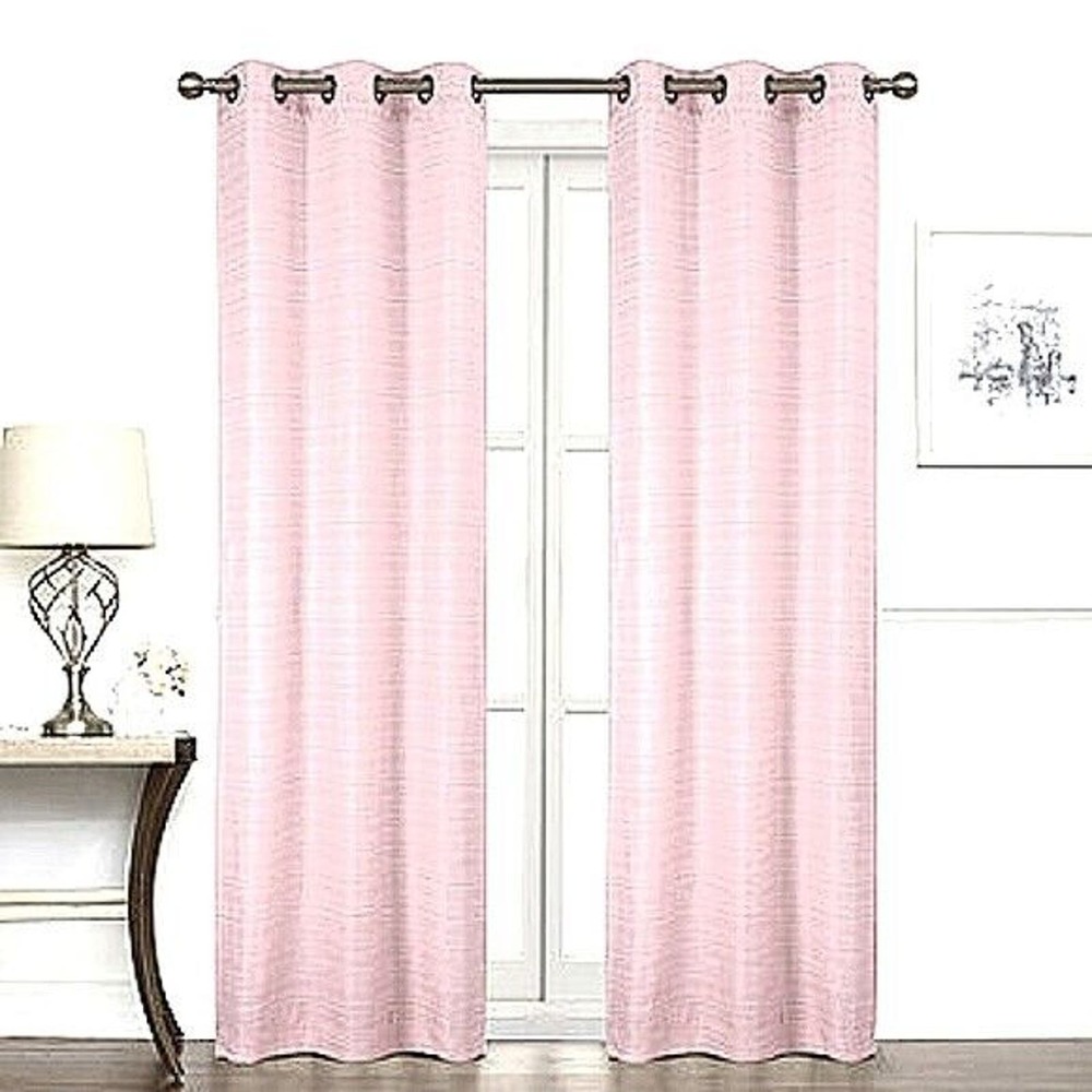 2 Drapery PANELS Brocade Baroque Curtain Soft Pink Shimmer Silver Grommet Modern